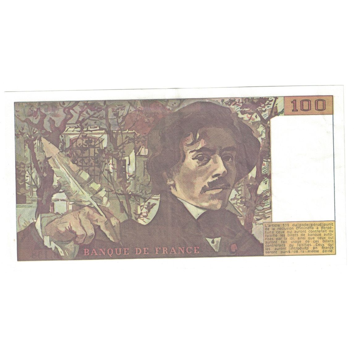 França, 100 Francs, Delacroix, 1990, B.158, UNC(63), Fayette:69bis.2b, KM:154e