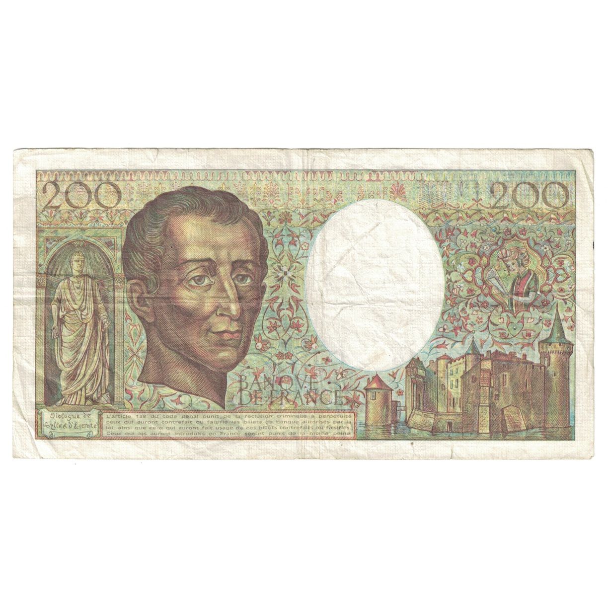 Francja, 200 Francs, Montesquieu, 1986, E.042, VF(30-35), Fayette:70.6, KM:155a