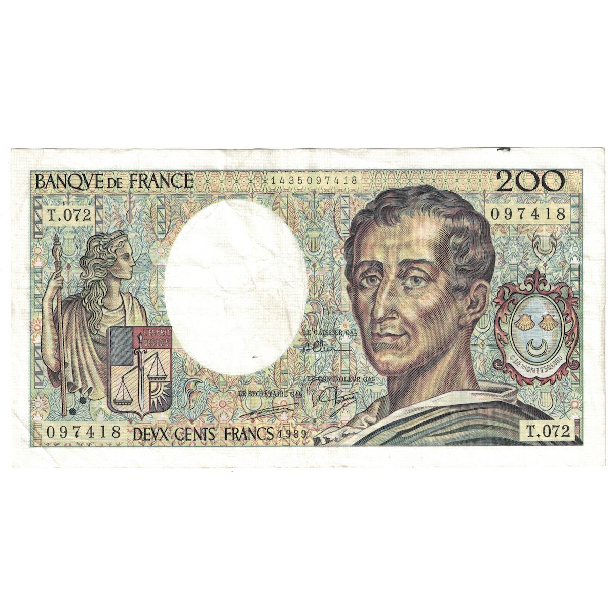 Francja, 200 Francs, Montesquieu, 1989, T.072, EF(40-45), Fayette:70.09, KM:155c