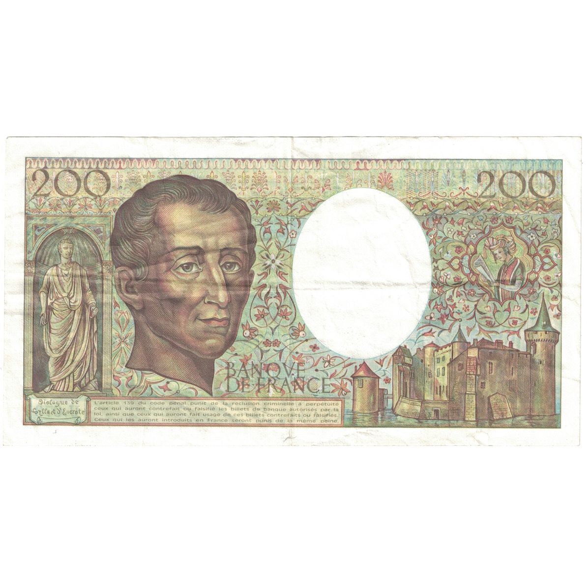 Francja, 200 Francs, Montesquieu, 1989, U.073, EF(40-45), Fayette:70.09, KM:155c
