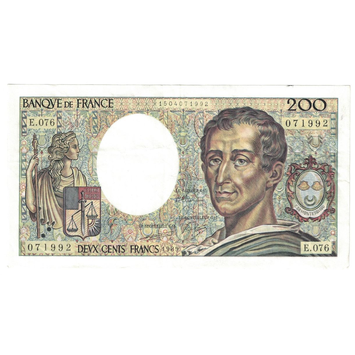 França, 200 Francs, Montesquieu, 1989, E.076, EF(40-45), Fayette:70.09, KM:155c