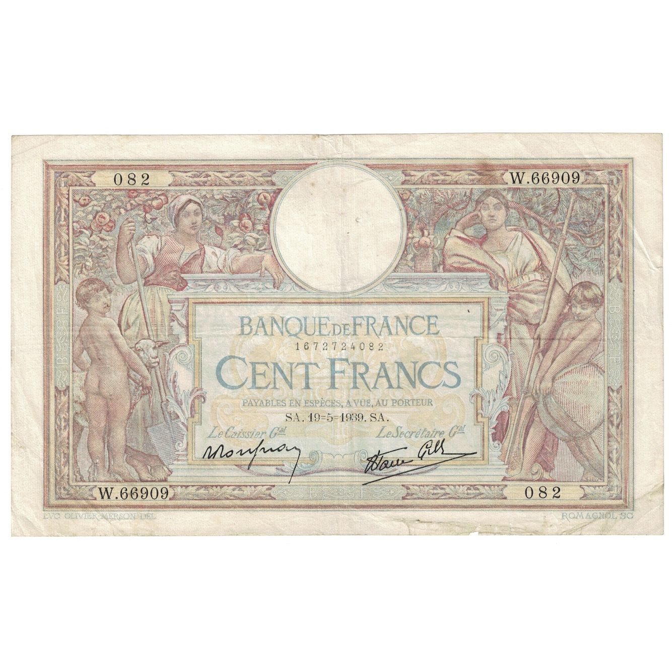 Frankrijk, 100 Francs, Luc Olivier Merson, 1939, W.669, TB, Fayette:25.47