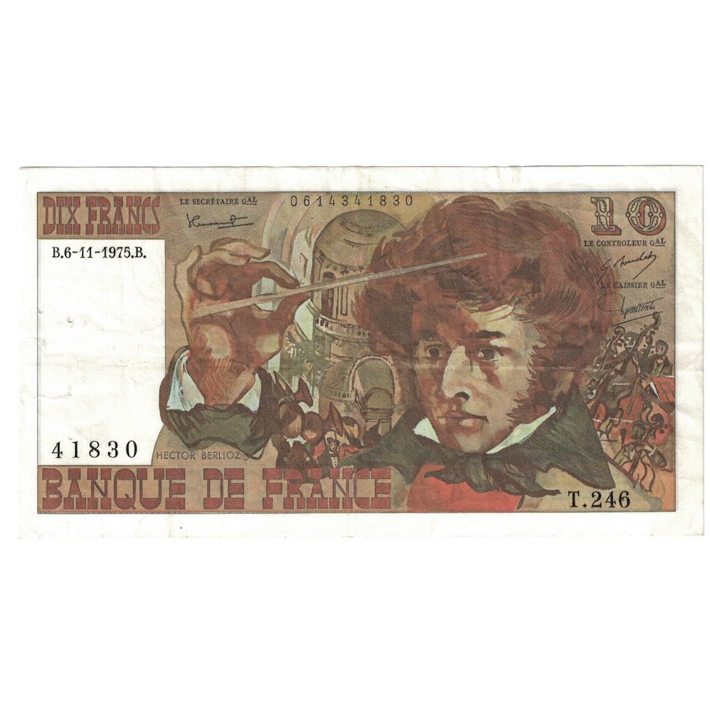 Francia, 10 Francs, Berlioz, 1975, T.246, BB+, Fayette:63.14, KM:150b