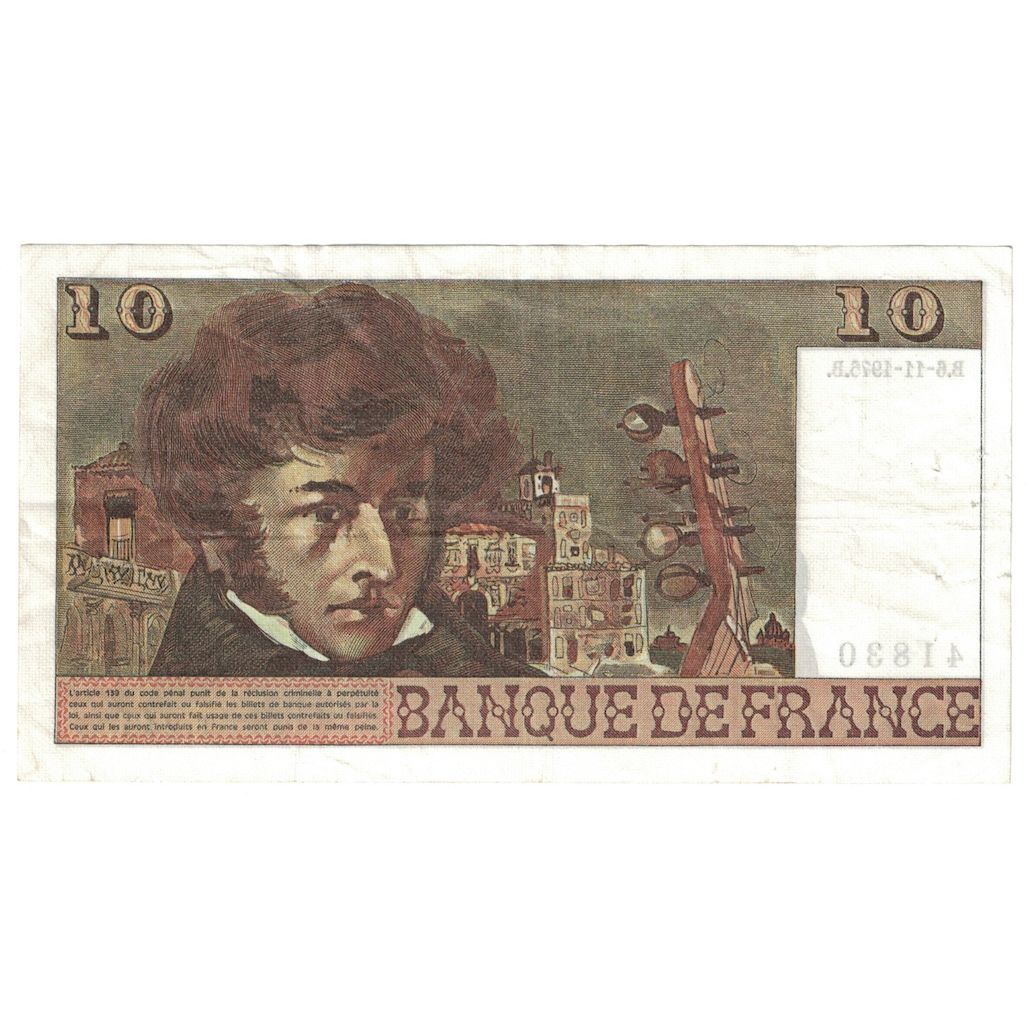 Francia, 10 Francs, Berlioz, 1975, T.246, BB+, Fayette:63.14, KM:150b