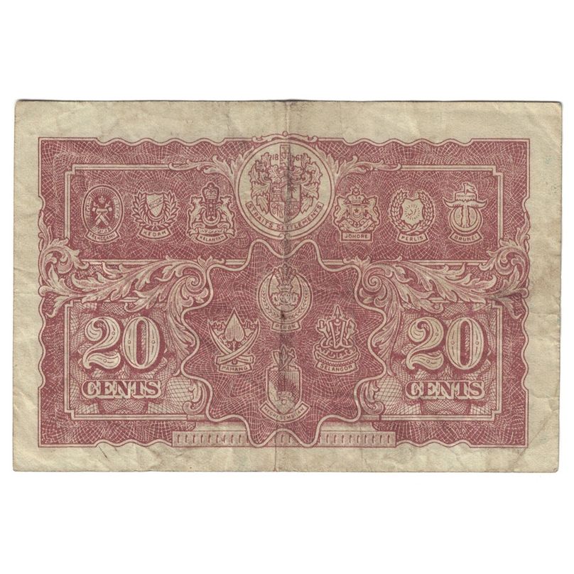 Biljet, MALAYA, 20 Cents, 1941, KM:9b, TB+