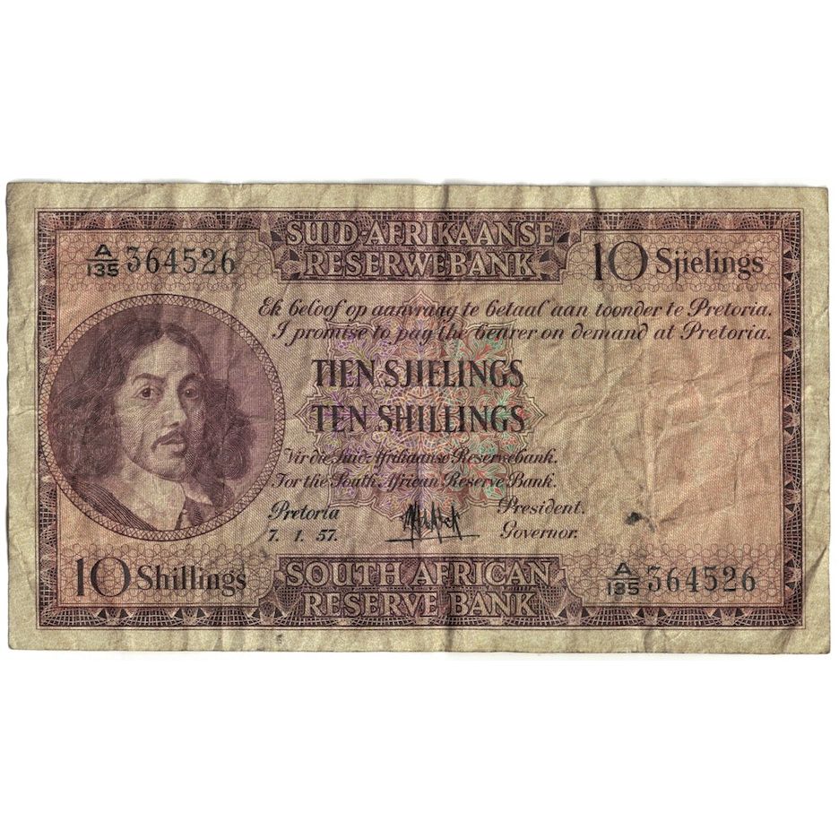 Billete, 10 Shillings, 1957, Sudáfrica, 1957-01-07, KM:91d, RC+