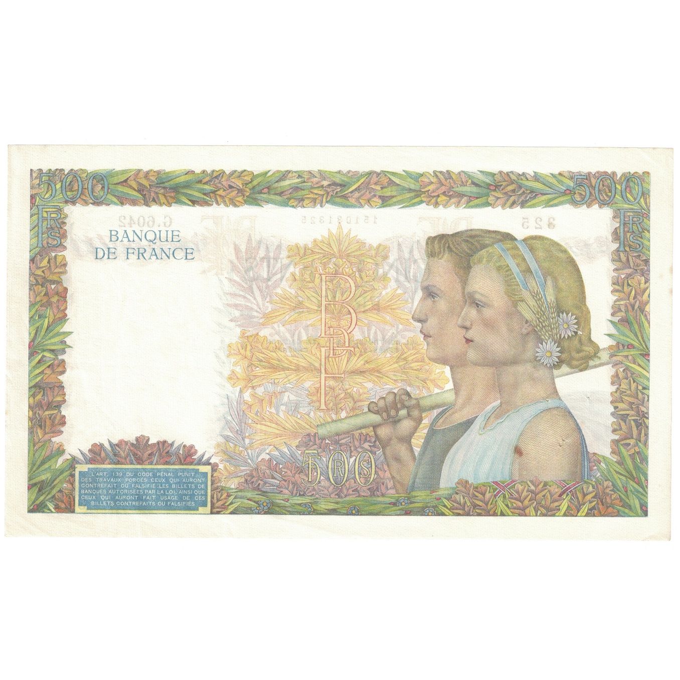 Francia, 500 Francs, La Paix, 1942, G.604, MBC+, Fayette:32.35, KM:95b