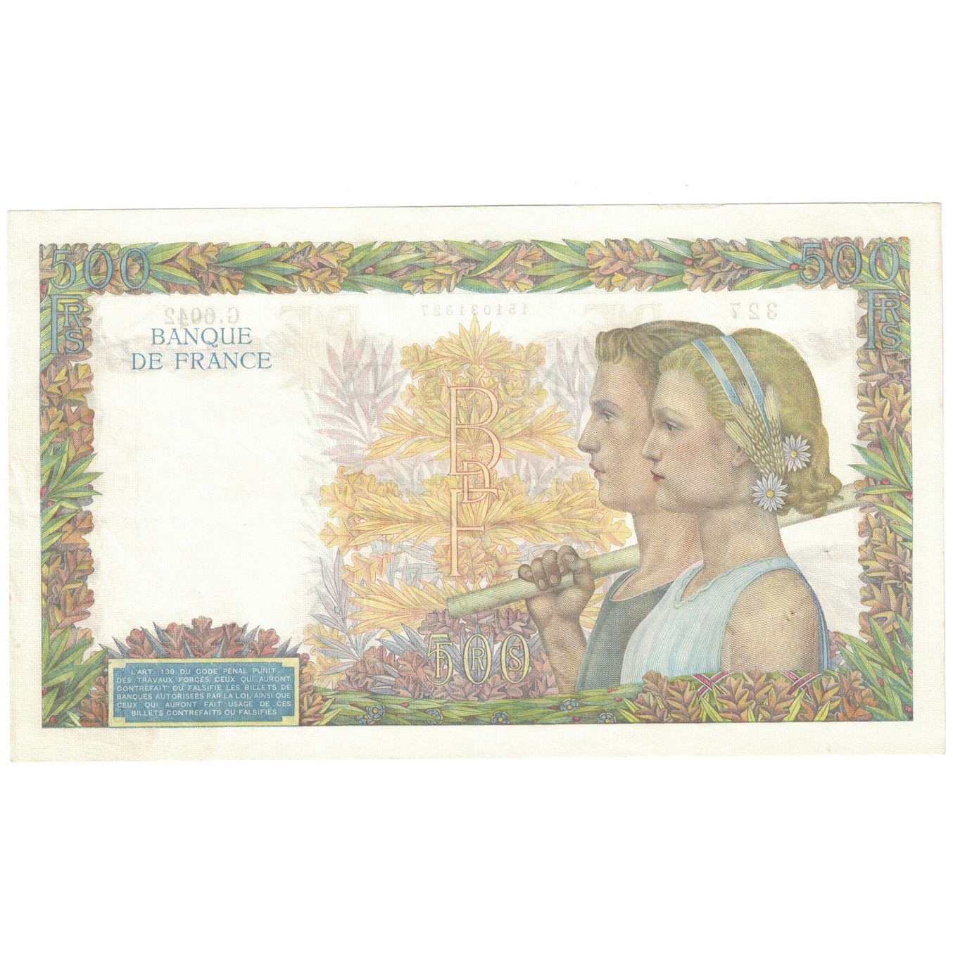 Francia, 500 Francs, La Paix, 1942, G.604, MBC+, Fayette:32.35, KM:95b