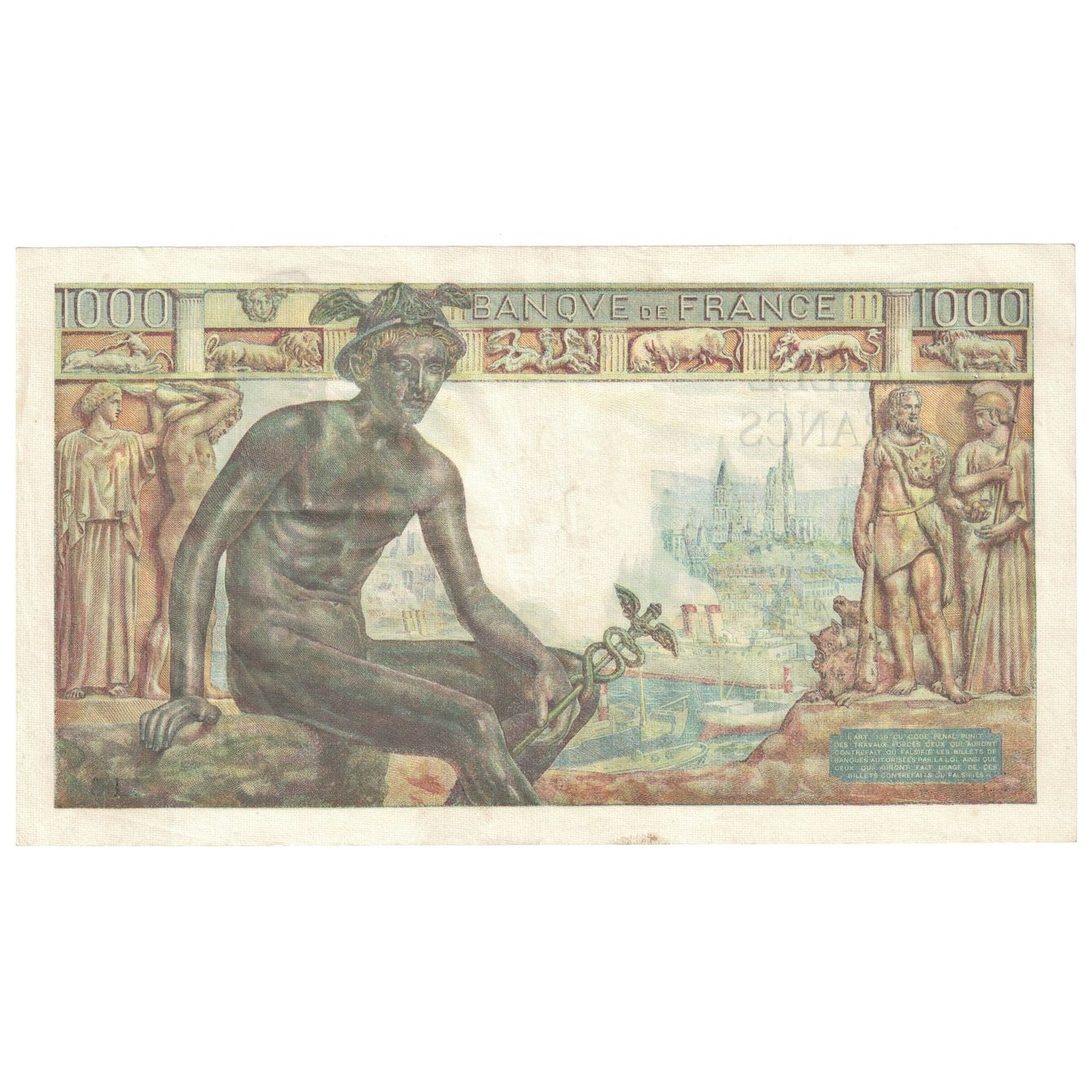 France, 1000 Francs, Déesse Déméter, 1942, H.227, AU(55-58), Fayette:40.13