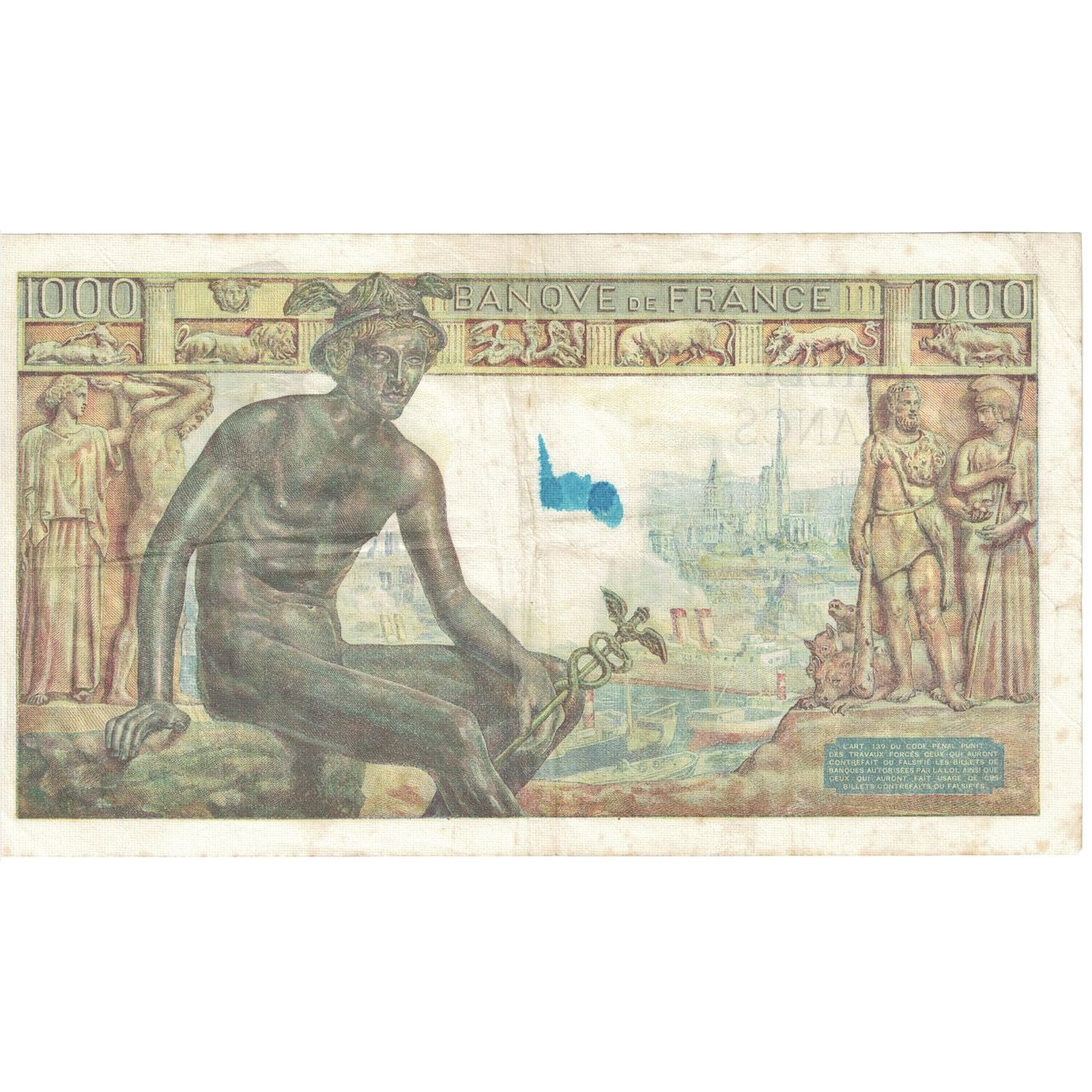 Frankrijk, 1000 Francs, Déesse Déméter, 1942, Z.120, TB+, Fayette:40.6