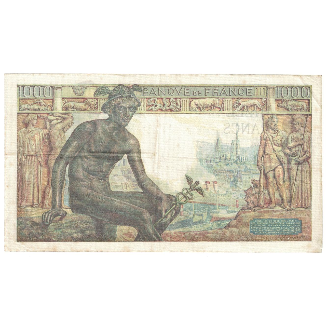 France, 1000 Francs, Déesse Déméter, 1942, C.170, EF(40-45), Fayette:40.09