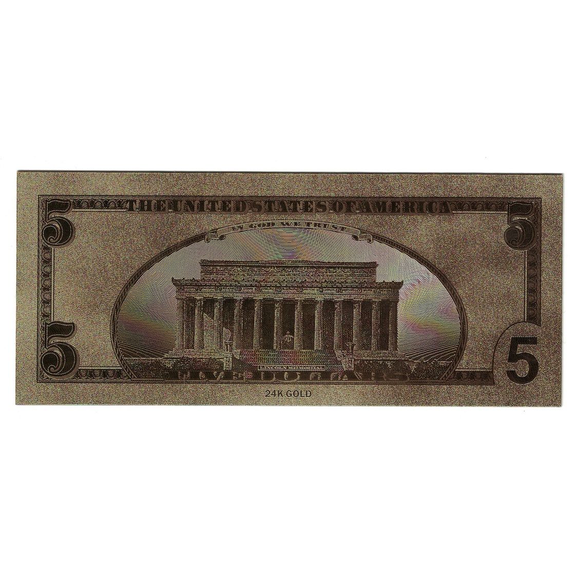 Banconote, Stati Uniti, Five Dollars, 1999, Factice collectible 24K plastic