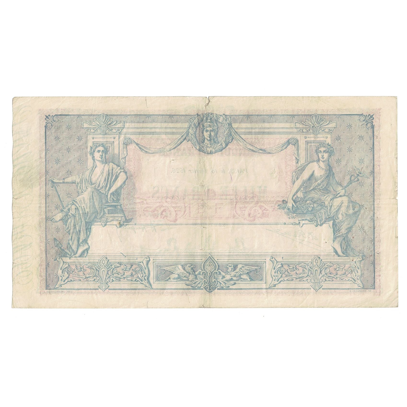 Francia, 1000 Francs, Bleu et Rose, 1926, D.215, MB, Fayette:36.42, KM:67j