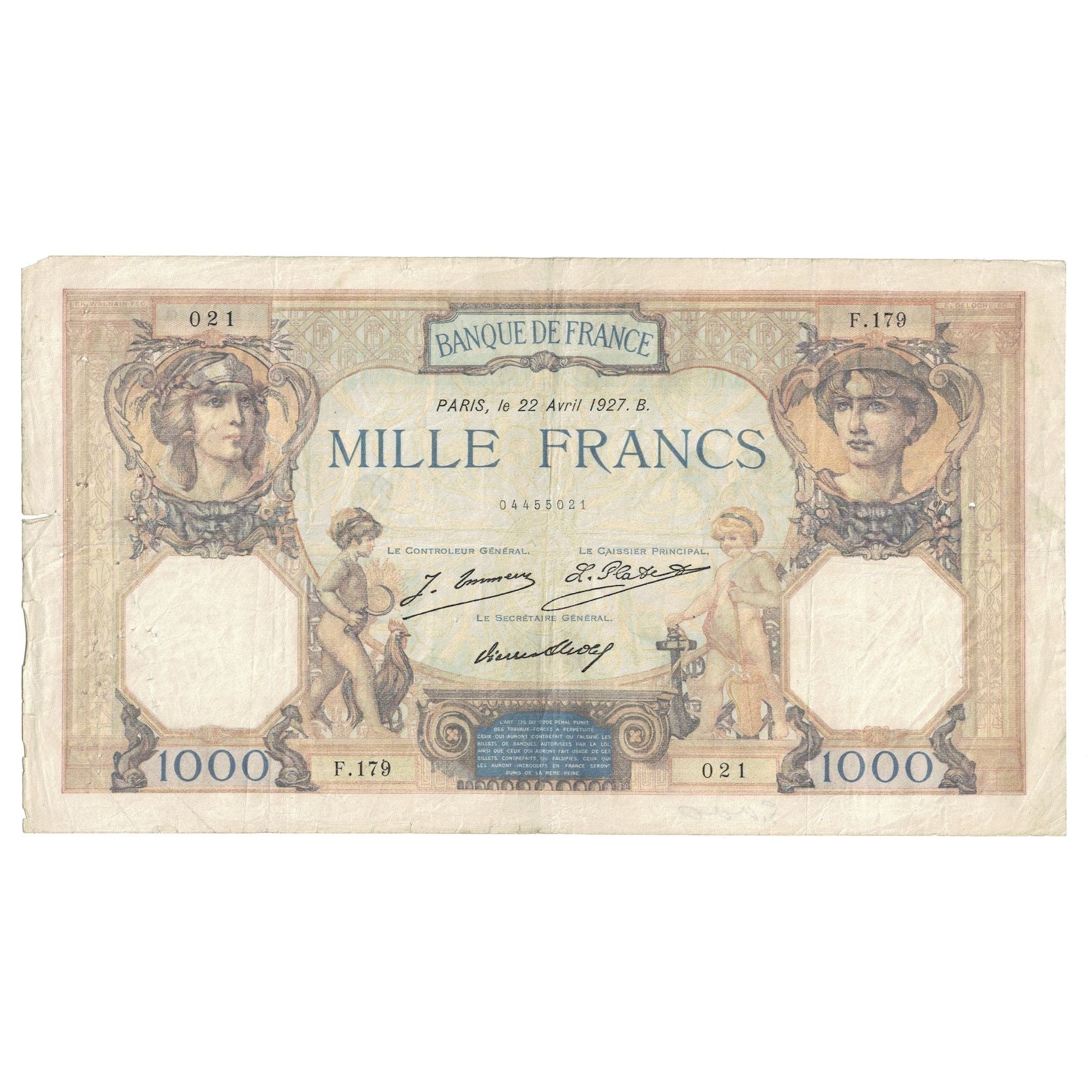 França, 1000 Francs, Cérès et Mercure, 1927, F.179, F(12-15), Fayette:37.1
