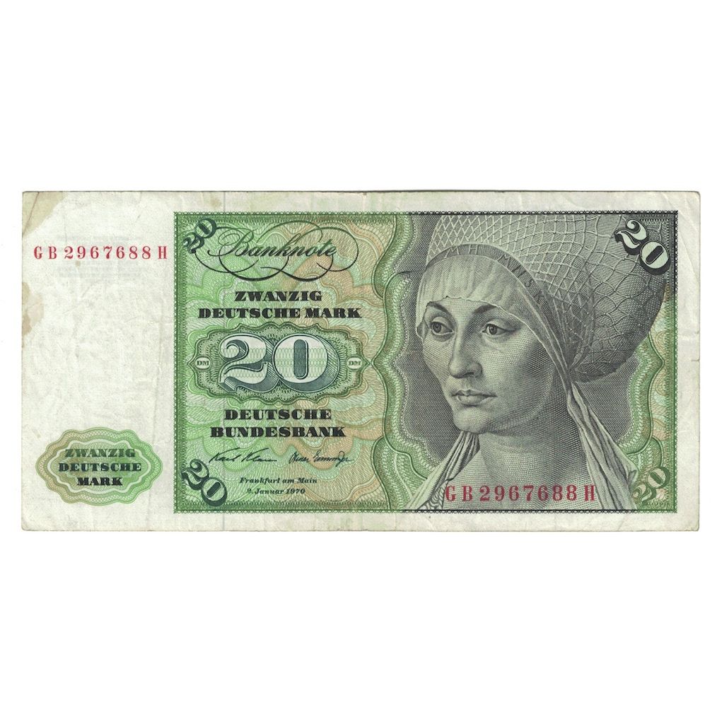 Banconote, GERMANIA - REPUBBLICA FEDERALE, 20 Deutsche Mark, 1970, 1970-01-02