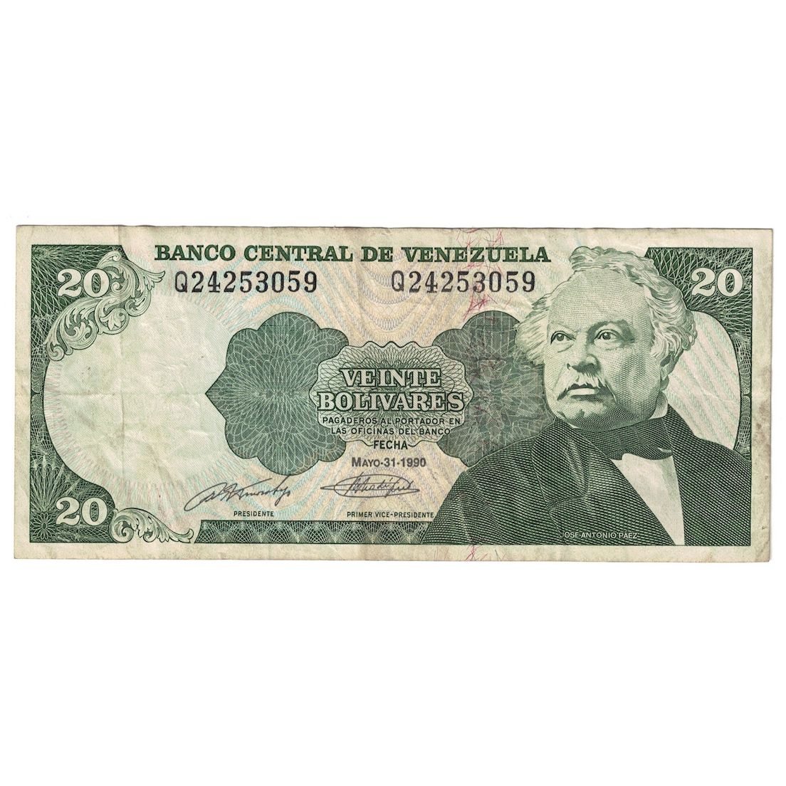 Billet, Venezuela, 20 Bolivares, 1990, 1990-05-31, KM:63b, TB