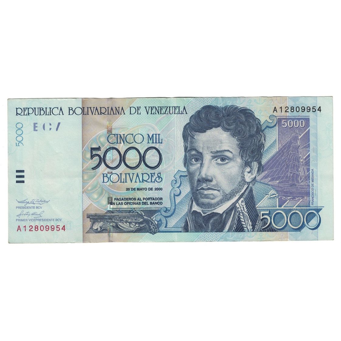 Banconote, Venezuela, 5000 Bolivares, 2000, KM:84a, BB+