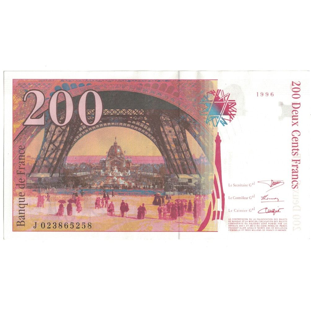 Frankrijk, 200 Francs, Eiffel, 1996, J.023, SPL+, Fayette:75.2, KM:159a