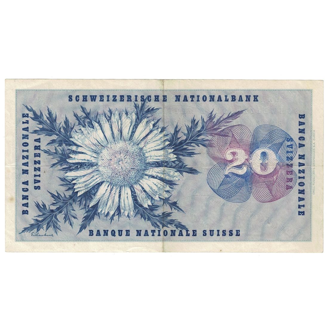 Geldschein, Schweiz, 20 Franken, 1955, 1955-07-07, KM:46b, SS