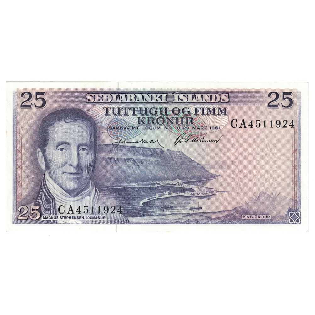 Billete, 25 Kronur, L.1961, Islandia, KM:43, UNC