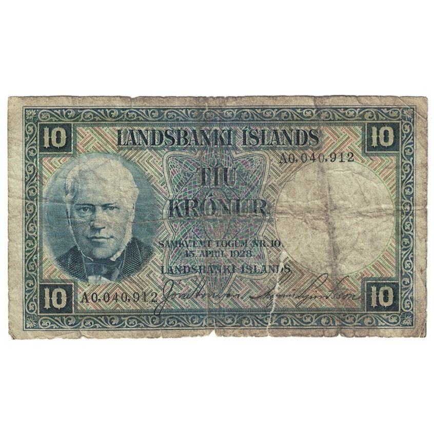 Billet, Islande, 10 Kronur, L.1928, KM:28b, B