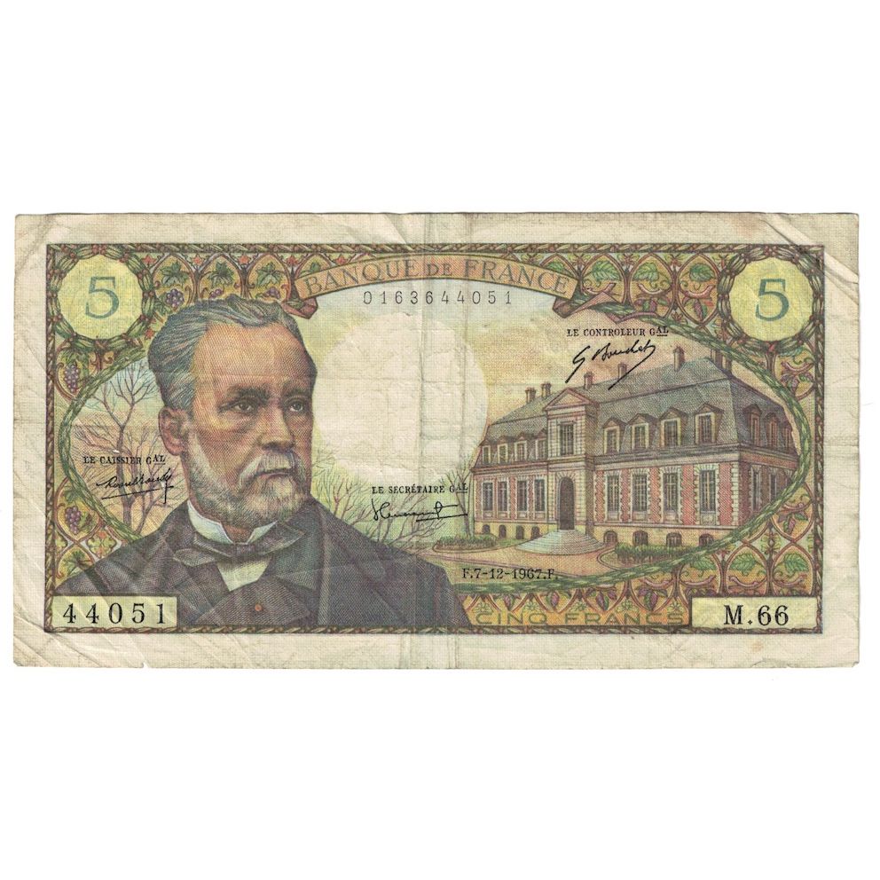 Francia, 5 Francs, Pasteur, 1967, M.66, MB, Fayette:61.6, KM:146b