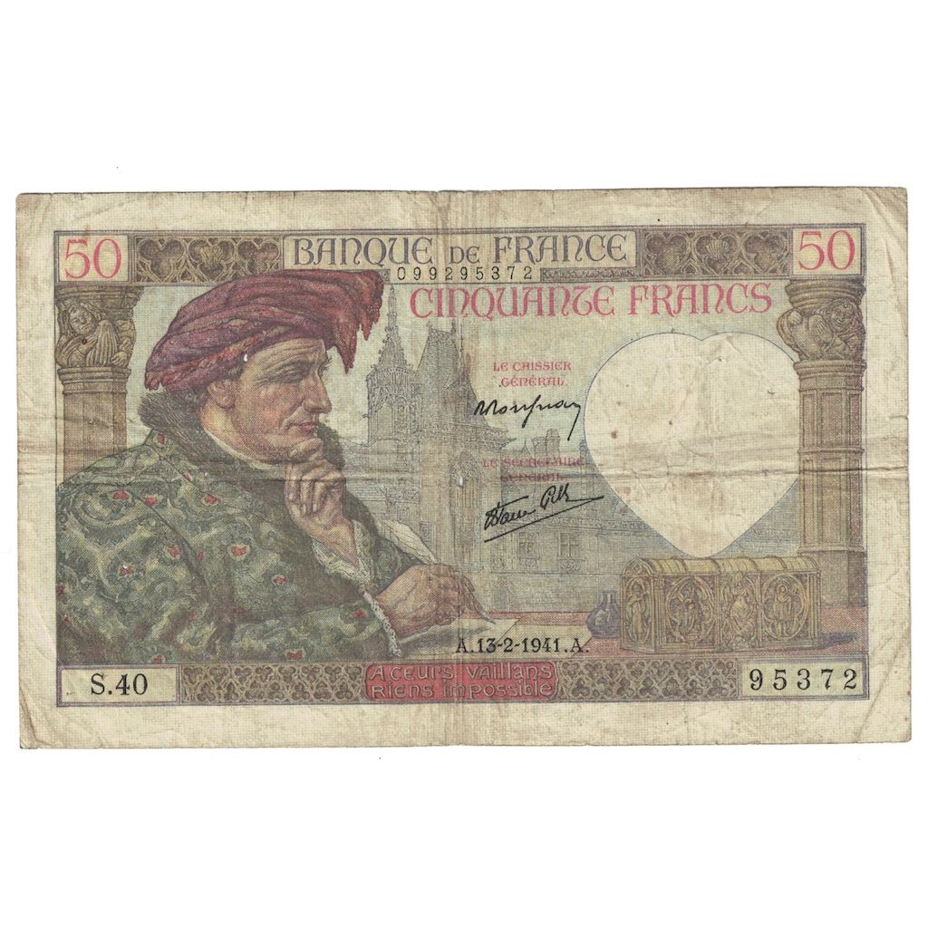 Francja, 50 Francs, Jacques Coeur, 1941, S.40, F(12-15), Fayette:19.6, KM:93