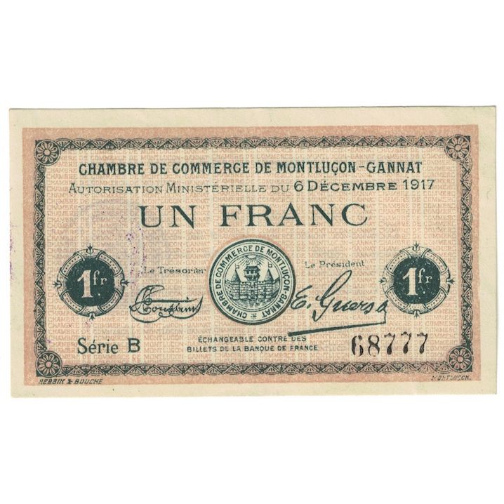 Frankreich, Montluçon, 1 Franc, 1917, UNZ-, Pirot:84-37