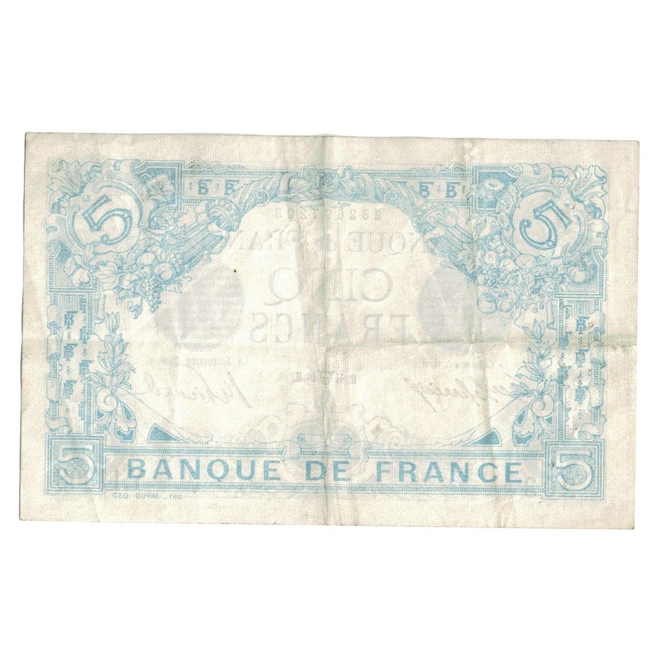 Francia, 5 Francs, Bleu, 1916, Y.113, MBC, Fayette:2.38, KM:70