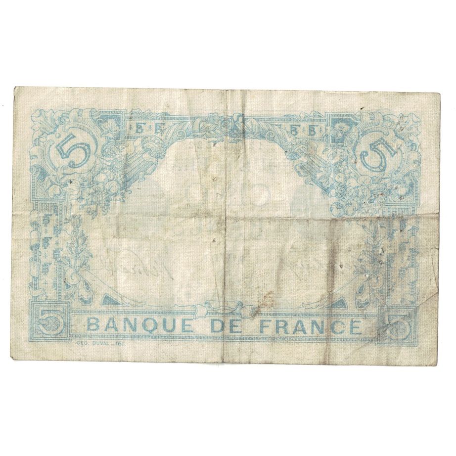 France, 5 Francs, Bleu, 1915, N.508, TB, Fayette:2.26, KM:70