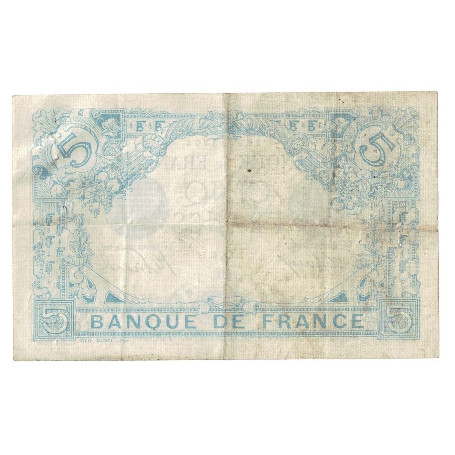 França, 5 Francs, Bleu, 1915, J.917, VF(30-35), Fayette:2.34, KM:70