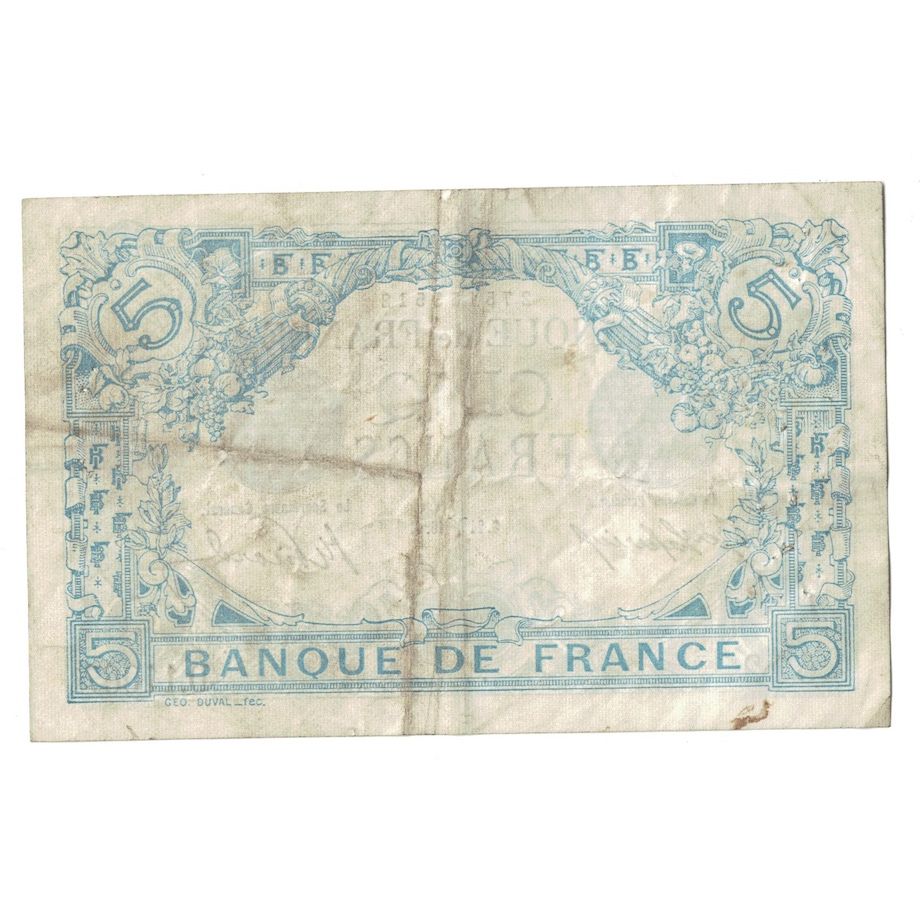 Frankreich, 5 Francs, Bleu, 1916, D.110, SS, Fayette:2.37, KM:70