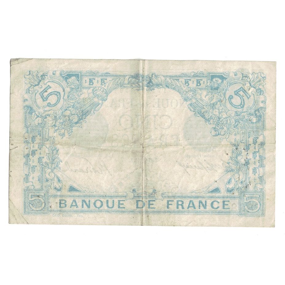 França, 5 Francs, Bleu, 1915, H.693, VF(30-35), Fayette:2.29, KM:70