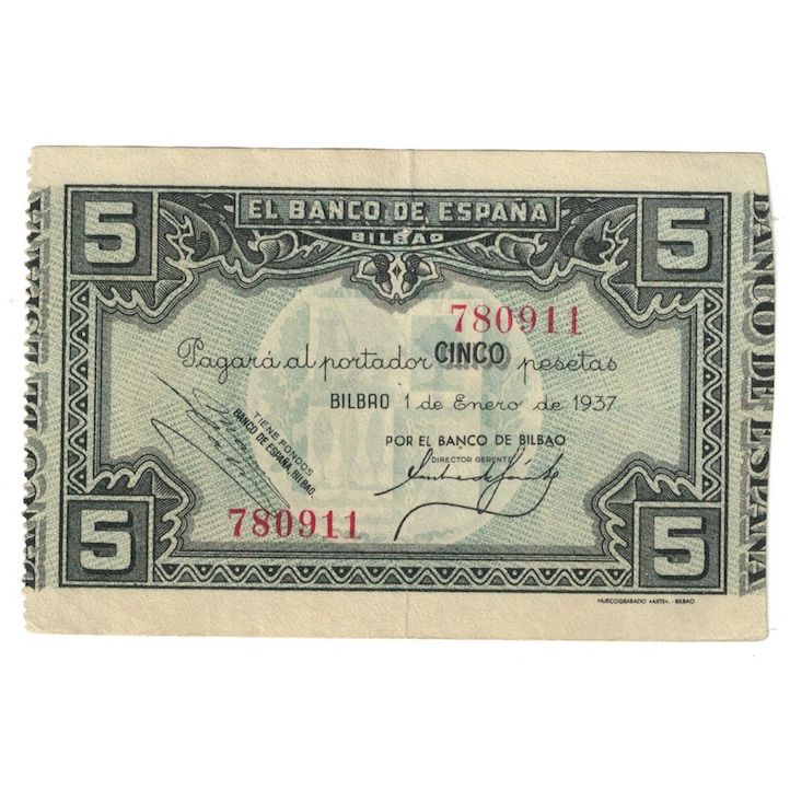 Billete, 5 Pesetas, 1937, España, 1937-01-01, KM:S561, EBC