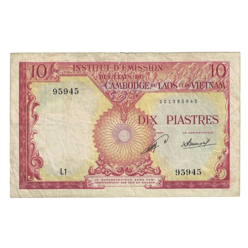 Geldschein, FRENCH INDO-CHINA, 10 Piastres = 10 Kip, Undated (1953), KM:102, S+