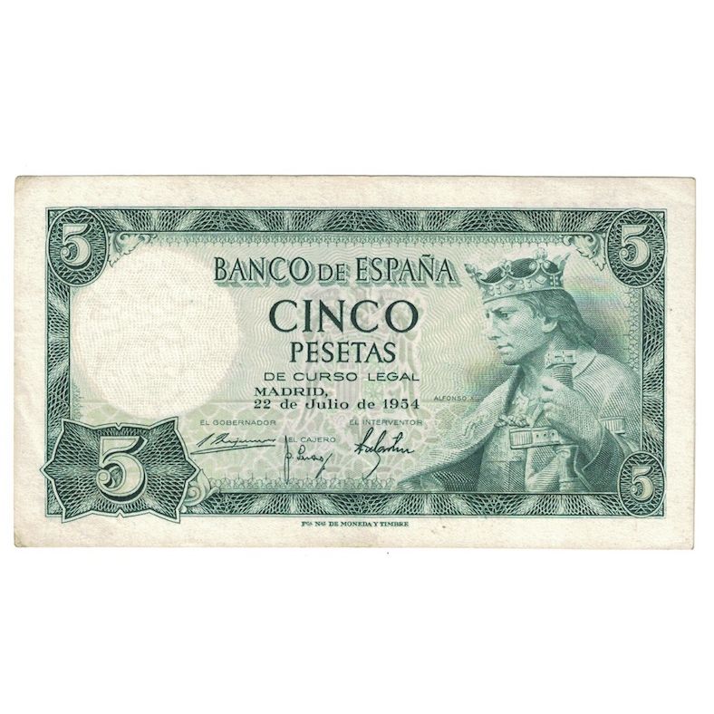 Banconote, Spagna, 5 Pesetas, 1954, 1954-07-22, KM:146a, SPL-