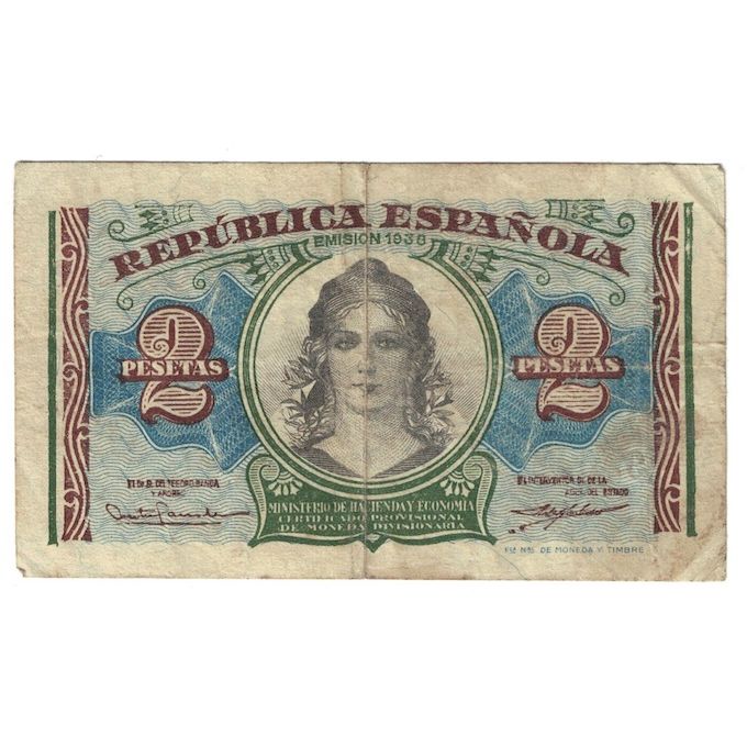 Banknote, Spain, 2 Pesetas, 1938, KM:95, F(12-15)