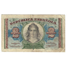 Billet, Espagne, 2 Pesetas, 1938, KM:95, B+