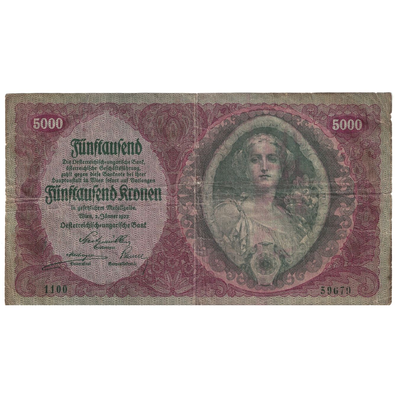 Banknote, Austria, 5000 Kronen, 1922, 1922-01-02, KM:79, VF(30-35)