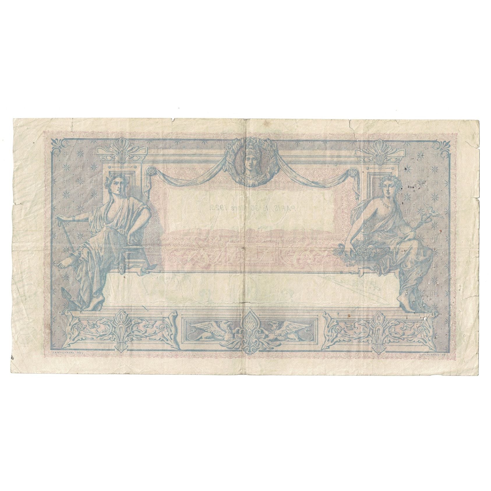 França, 1000 Francs, Bleu et Rose, 1925, U.189, F(12-15), Fayette:36.41, KM:67j