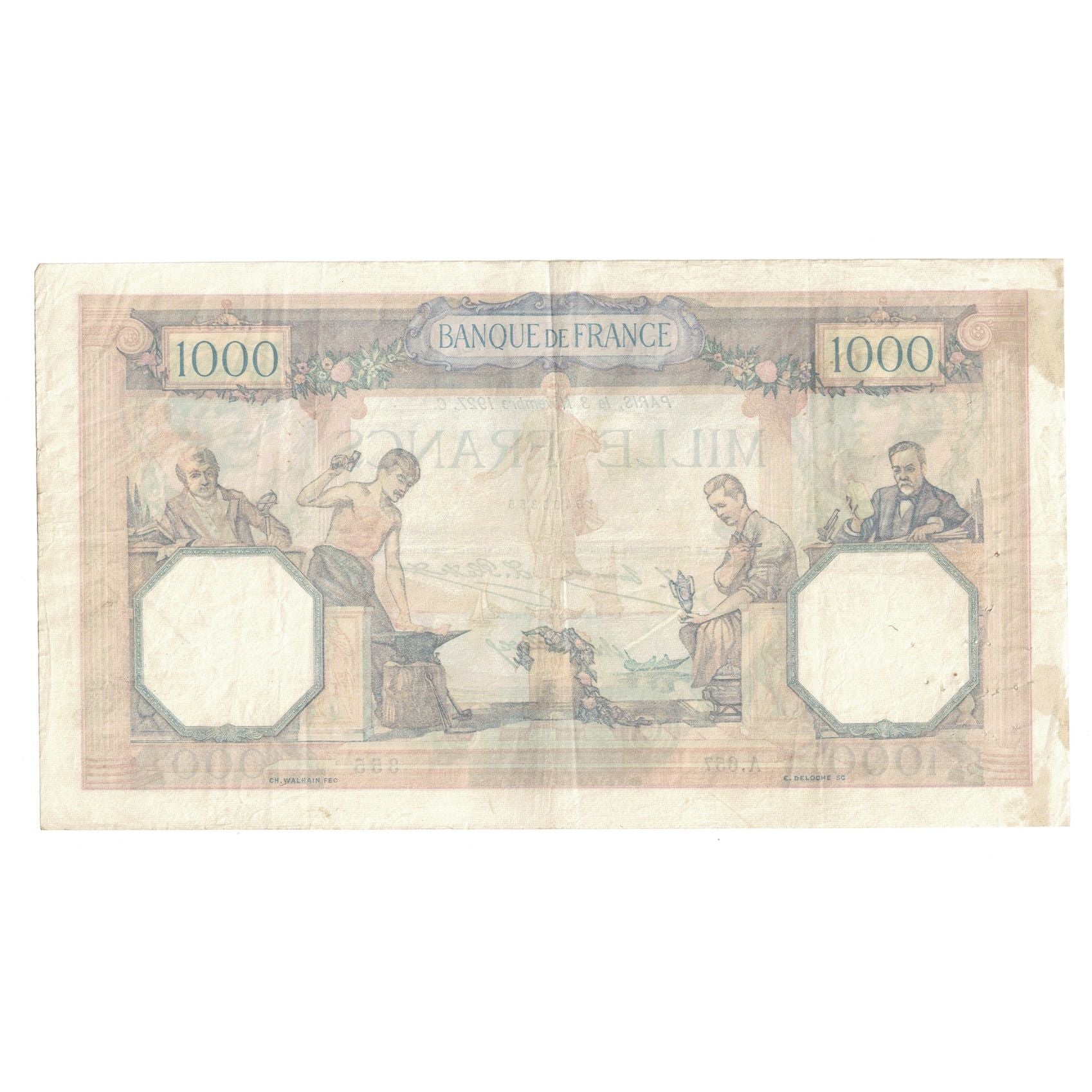 Francia, 1000 Francs, Cérès et Mercure, 1927, A.657, BC+, Fayette:37.1, KM:79a