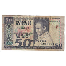 Billet, Madagascar, 50 Francs = 10 Ariary, Undated (1974-75), KM:62a, B+