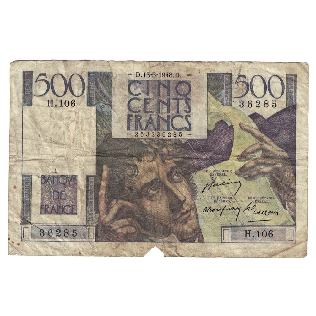 France, 500 Francs, Chateaubriand, 1948, H.106, VG(8-10), Fayette:34.8, KM:129b