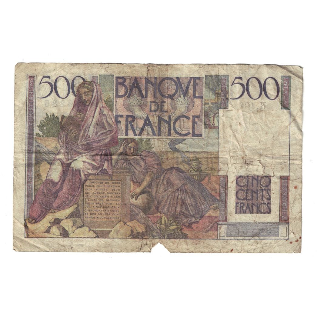 France, 500 Francs, Chateaubriand, 1948, H.106, VG(8-10), Fayette:34.8, KM:129b