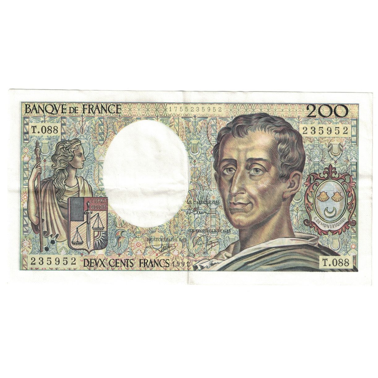 Francja, 200 Francs, Montesquieu, 1991, T.088, AU(55-58), Fayette:70.11, KM:155d