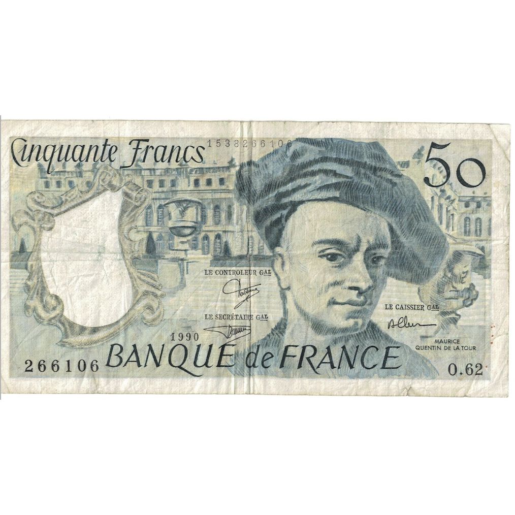 Francia, 50 Francs, Quentin de La Tour, 1990, O.62, BC+, KM:152e