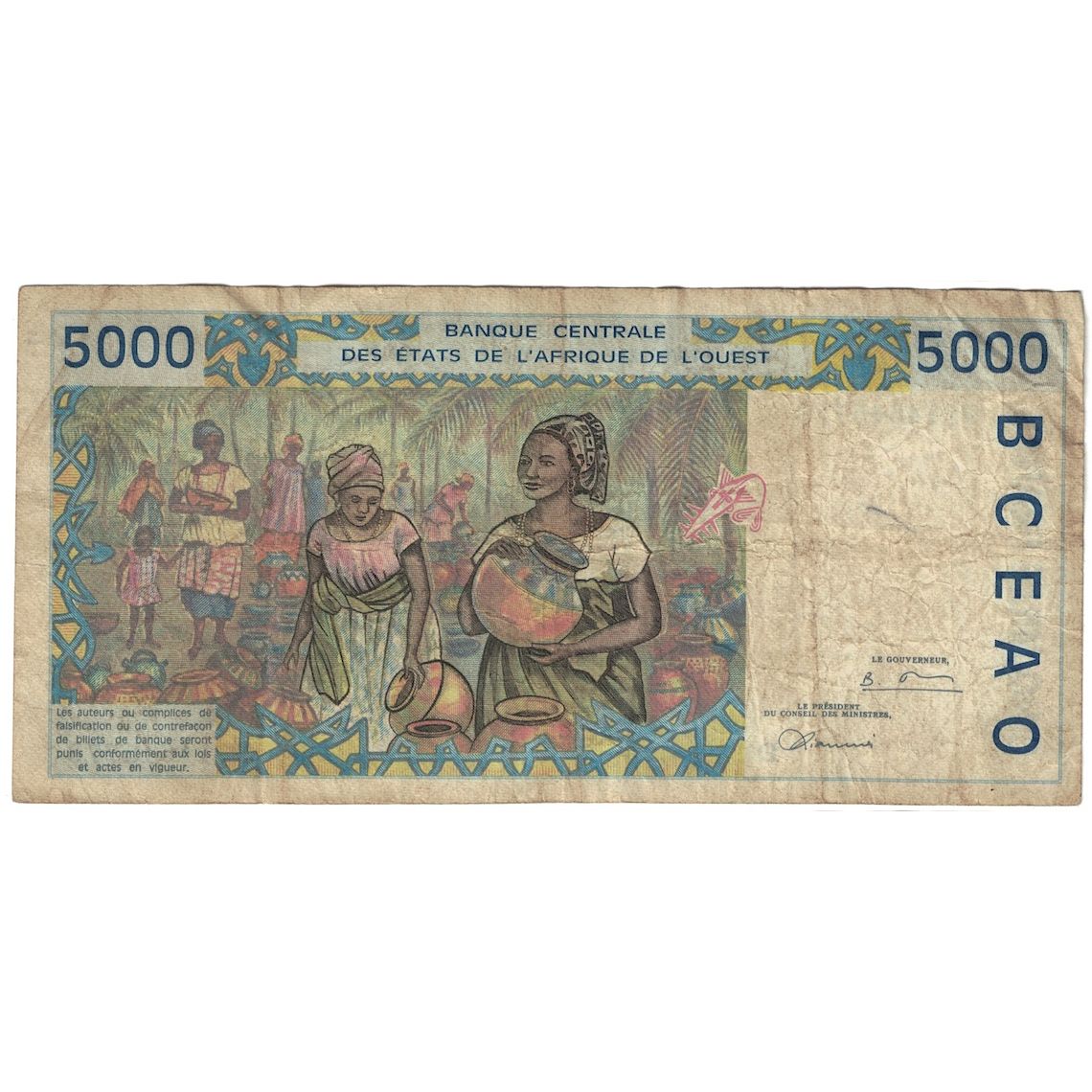 Banknote, West African States, 5000 Francs, 1992-2001, KM:713Kf, VF(30-35)