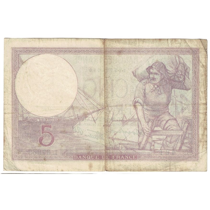 Francja, 5 Francs, Violet, 1940, L.679, VF(30-35), Fayette:4.18, KM:83