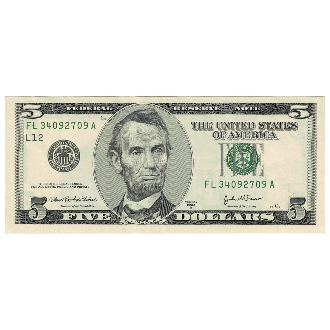 Billete, Five Dollars, 2003, Estados Unidos, Philadelphia, KM:4852, SC