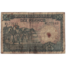 Banconote, Congo belga, 10 Francs, 1949, 1949-08-15, KM:14e, B+